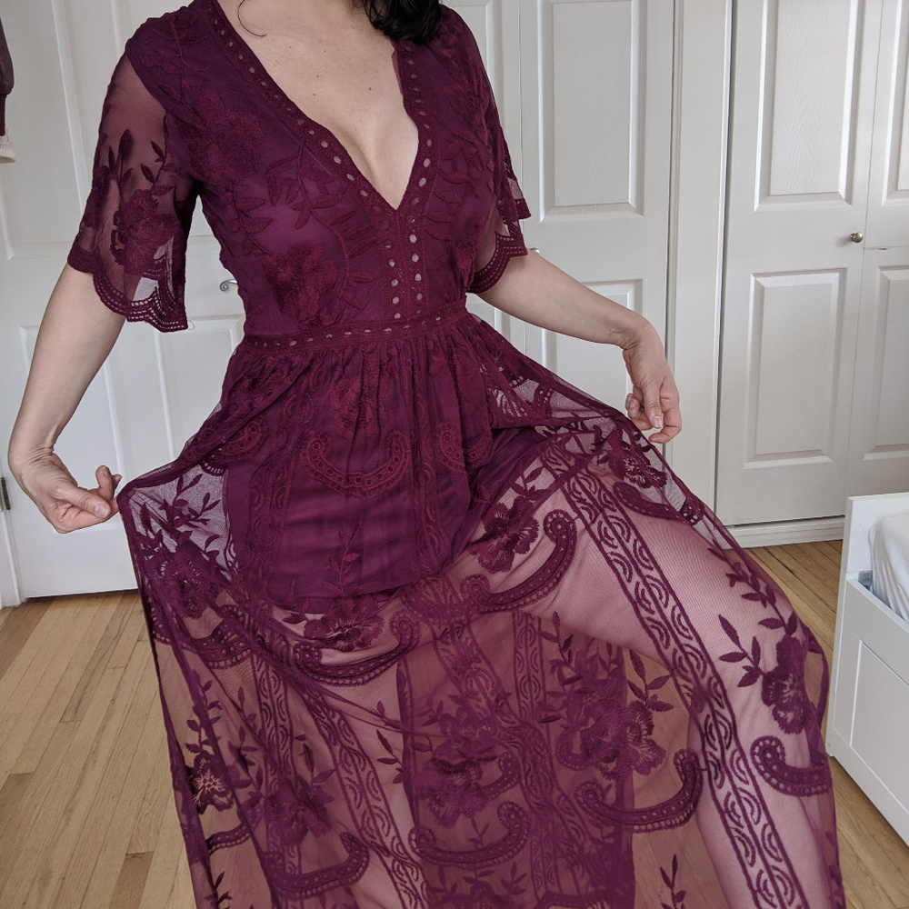 Wine lace, V neck, retro, romper